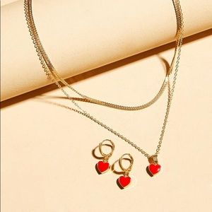 Heart shaped huggie earring and necklace set